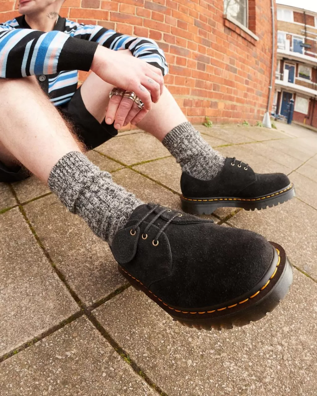 Outlet Dr Martens 1461 Bex Made In England Tufted-Sko I Ruskind Black Tufted Suede30596001