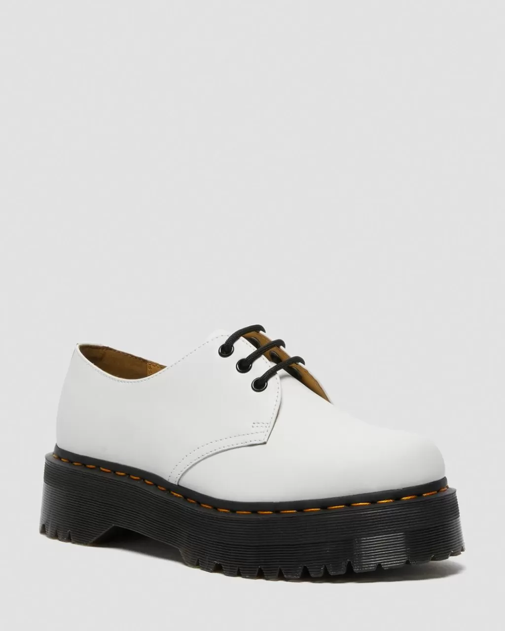 Clearance Dr Martens 1461 Quad-Platformsko I Smooth Laeder White Polished Smooth26492100