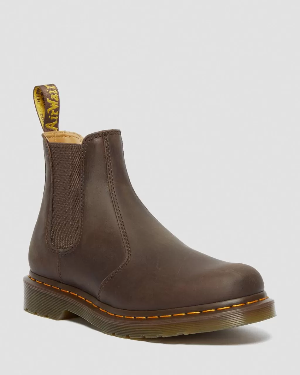 Best Sale Dr Martens 2976 Chelsea-Støvler I Crazy Horse-Laeder Med Gul Syning Dark Brown Crazy Horse+Pu27486201