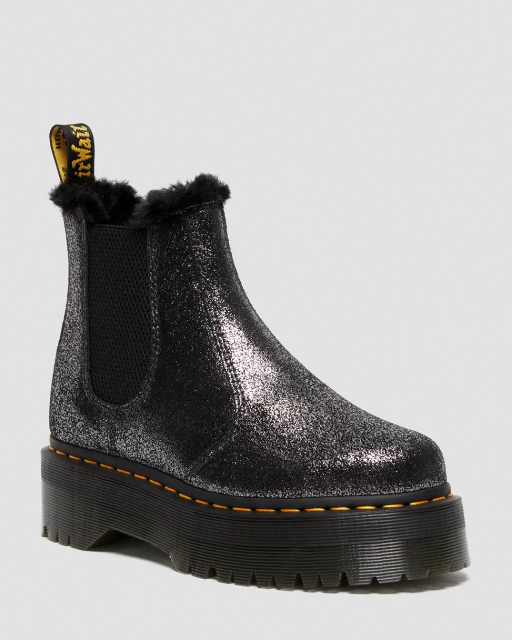 Fashion Dr Martens 2976 Metallic Chelsea PlatformStøvler Med Imiteret Pelsforing Black Distressed Metallic27956012