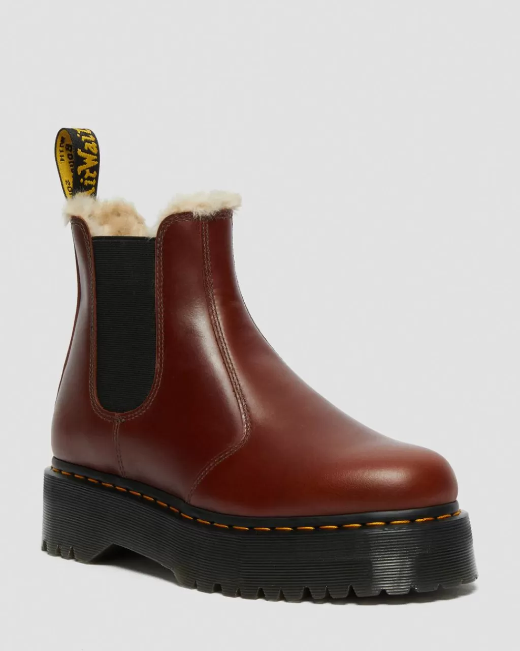 New Dr Martens 2976 Quad PlatformStøvler Med Imiteret Pelsforing Brown Abruzzo Wp27037203