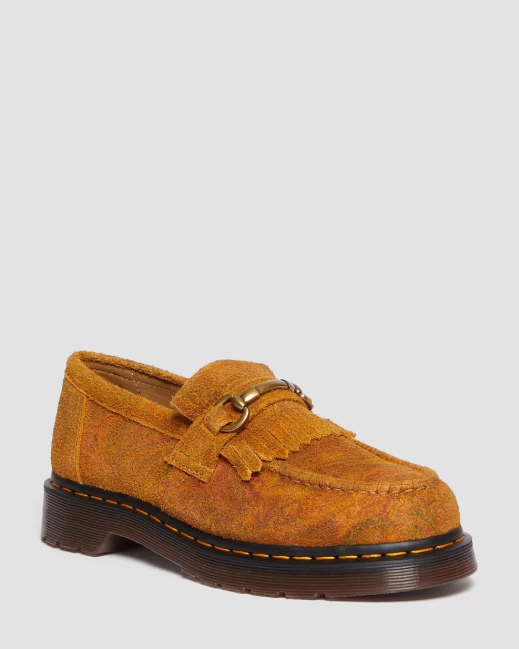 Cheap Dr Martens Adrian Snaffle-Loafers I Marmoreret Ruskind Brown+Mustard Marbled Hairy Suede30632295