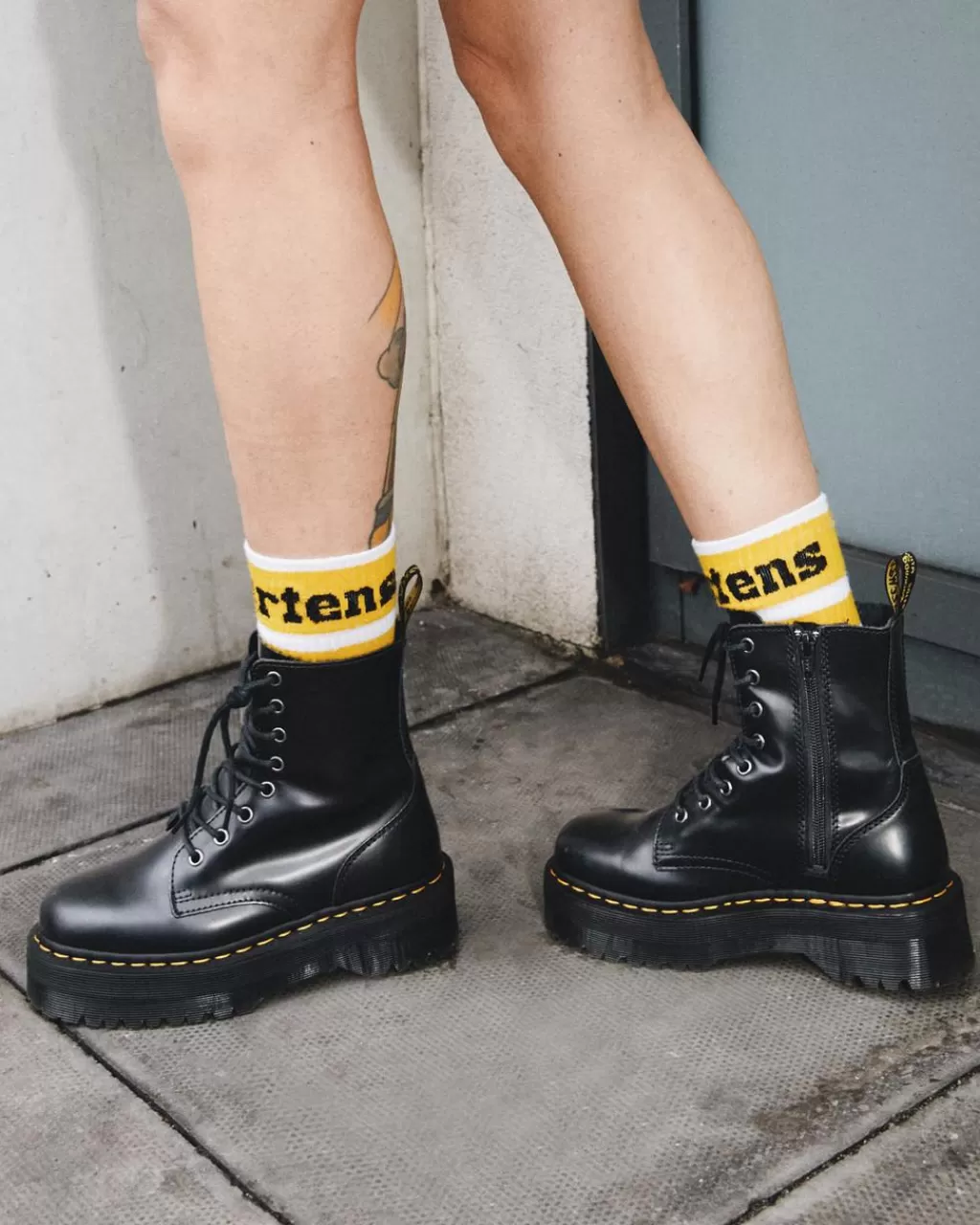 New Dr Martens Athletic Logo-Sokker I Bomuldsblanding White+Yellow Cotton Blendac681103