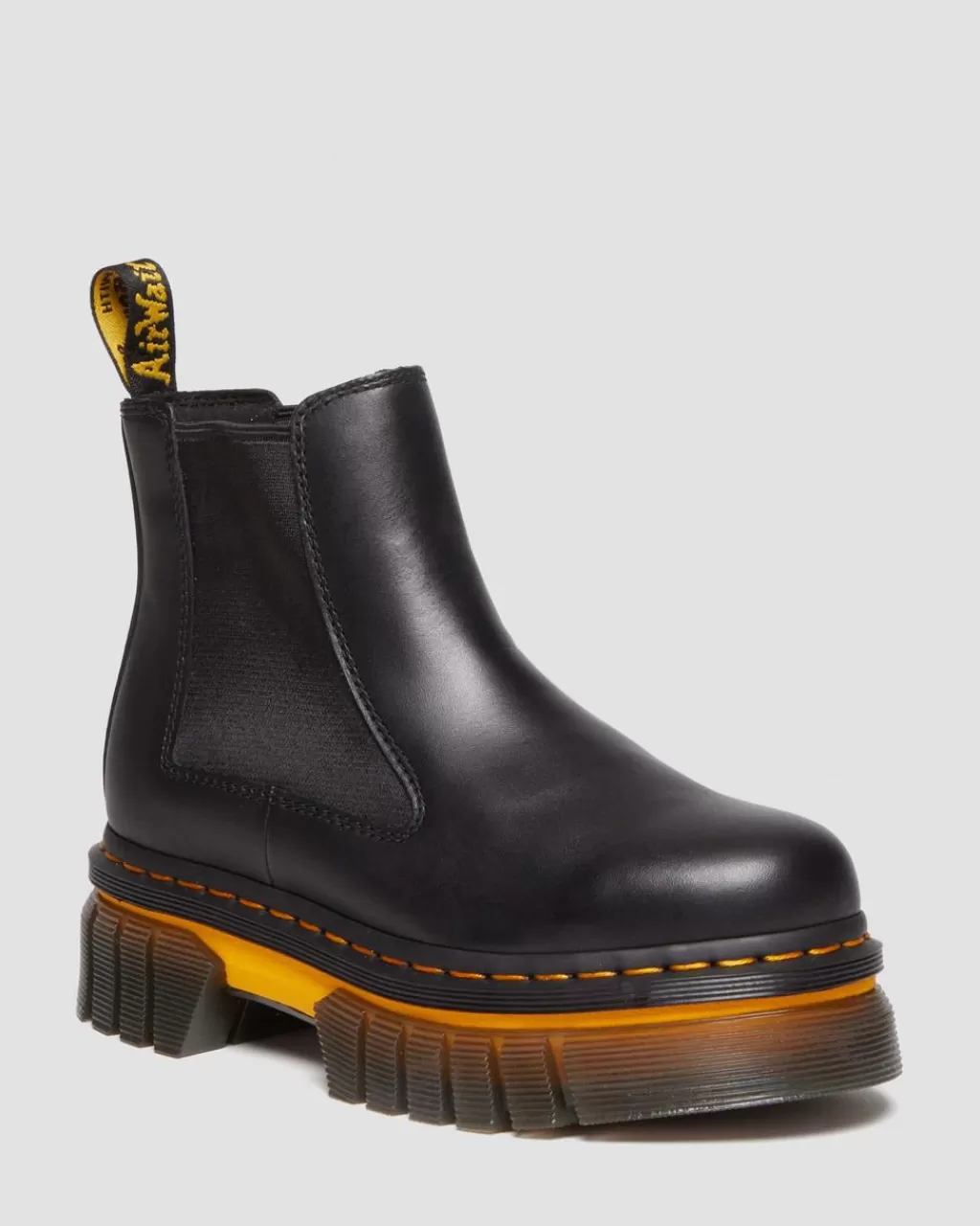 Discount Dr Martens Audrick Chelsea-PlatformStøvler I Laeder Med Kontrastsal Black Polished Lucido30667001