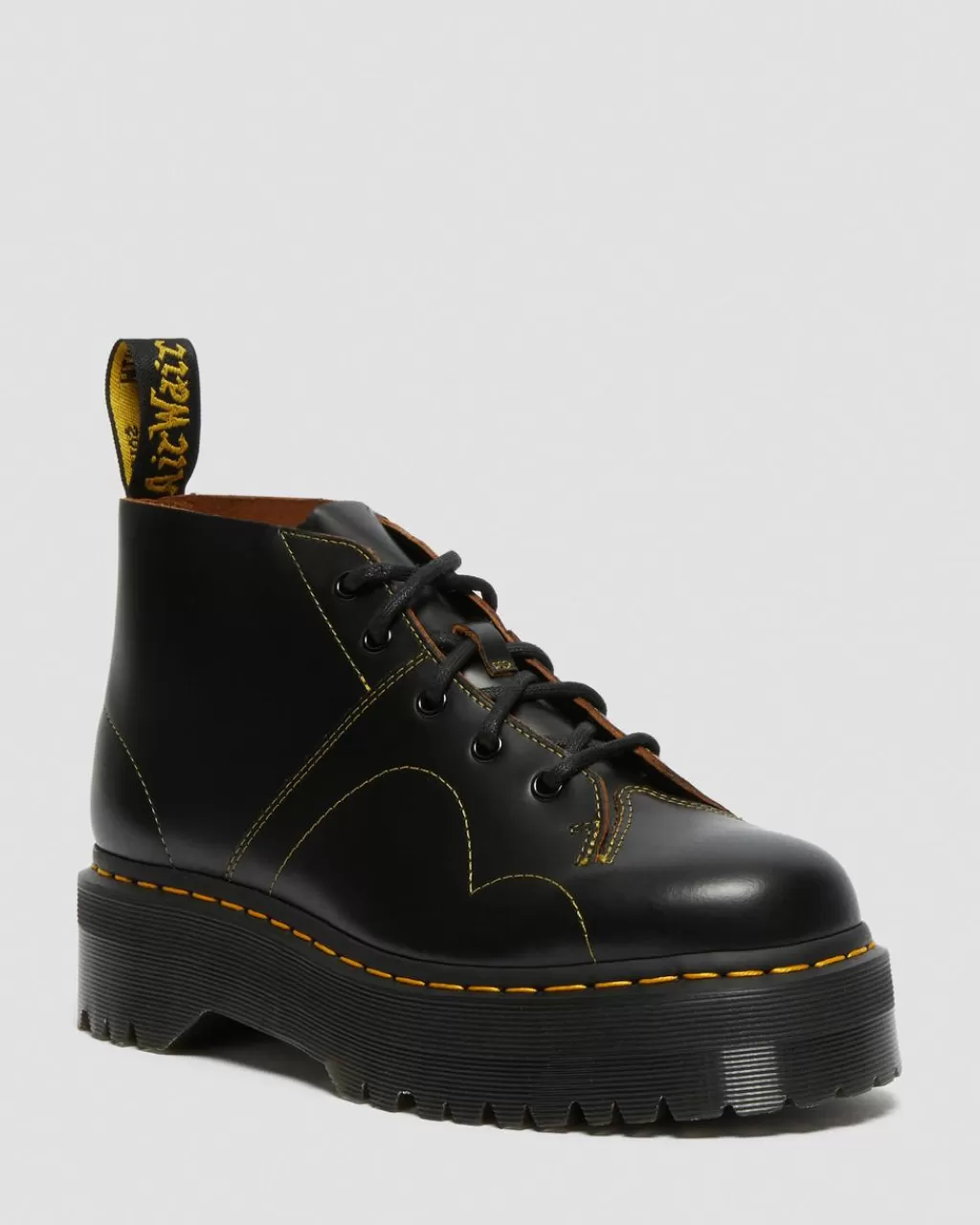 Outlet Dr Martens Church Quad Monkey-PlatformStøvler I Laeder Black Vintage Smooth25357001