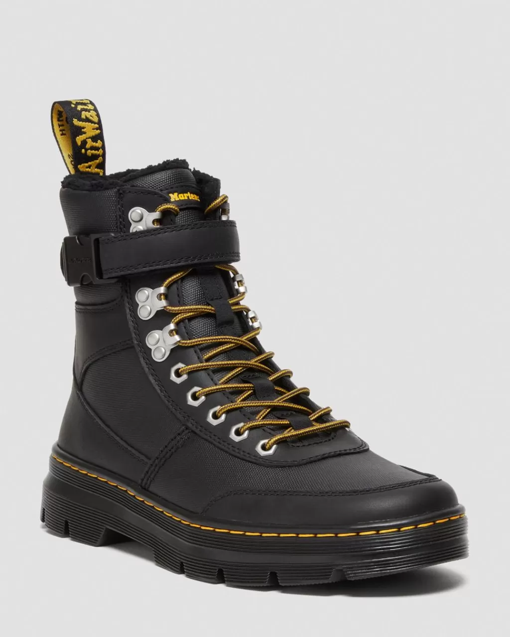 Cheap Dr Martens Combs Tech Utility Støvler Med Imiteret Pelsforing Black Grove+Coated Canvas27819001