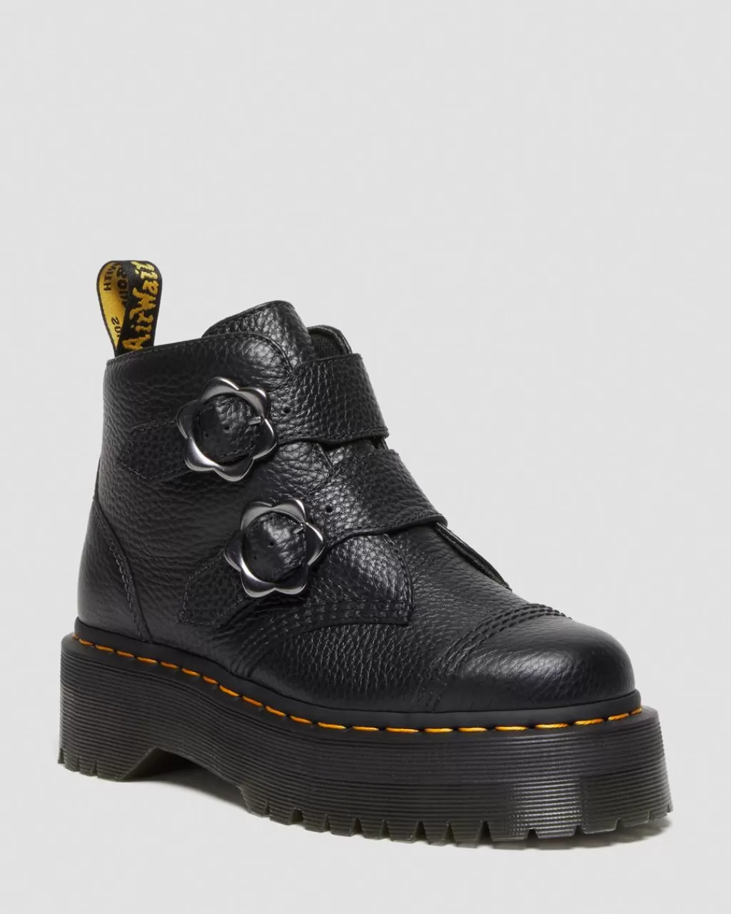 New Dr Martens Devon-PlatformStøvler I Milled Nappa-Laeder Med Blomsterspaende Black Milled Nappa27642001