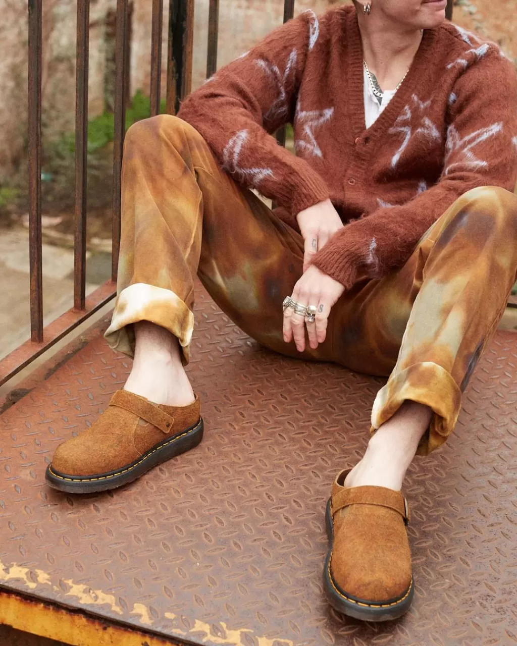 Hot Dr Martens Isham Slingback-Mules I Marmoreret Ruskind Brown+Mustard Marbled Hairy Suede30628295