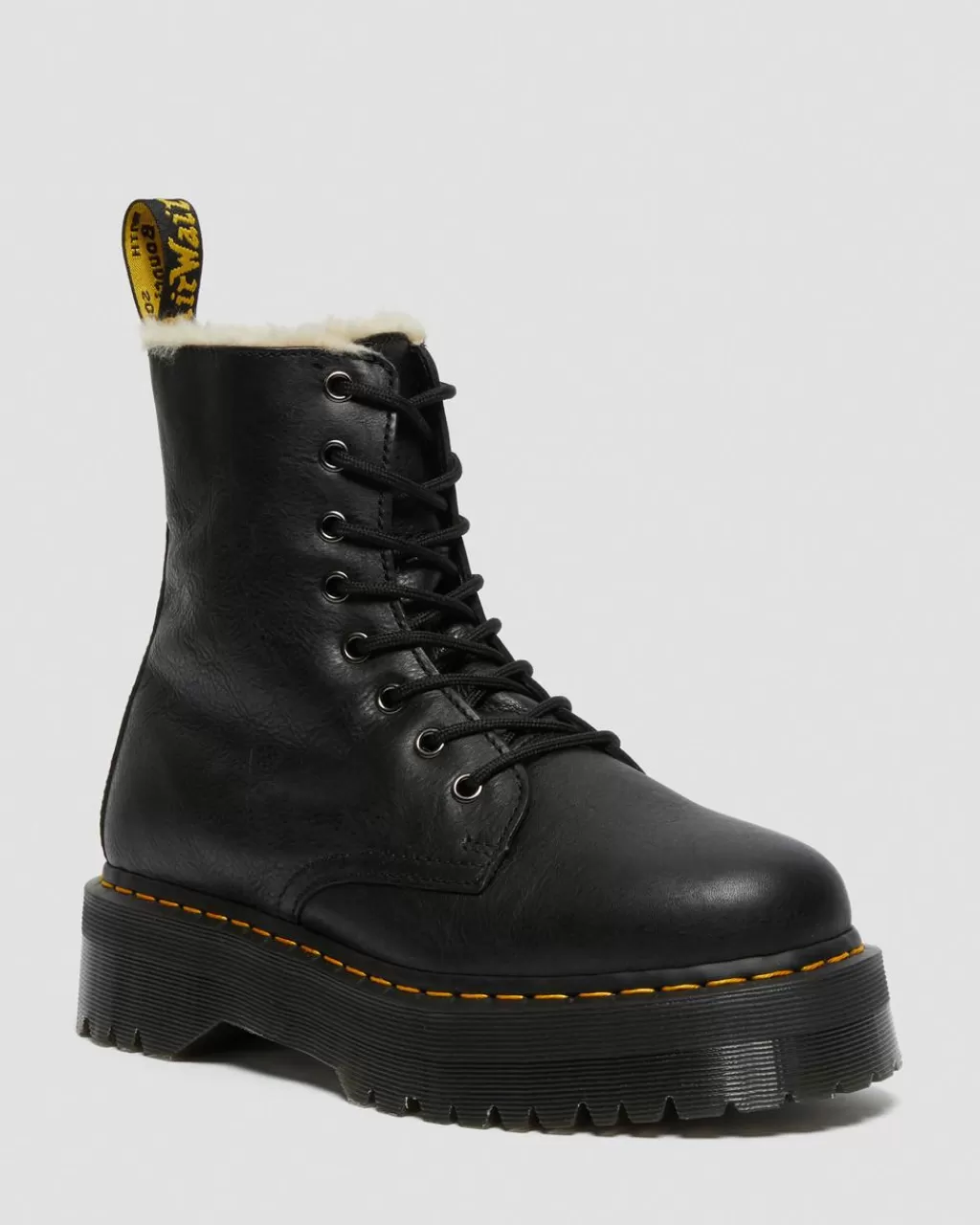 Fashion Dr Martens Jadon-PlatformStøvler I Laeder Med Imiteret Pelsforing Black Pisa25637001