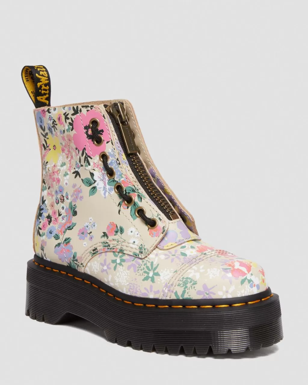 Outlet Dr Martens Sinclair Floral Mash Up PlatformStøvler I Laeder Parchment Beige Backhand30589292