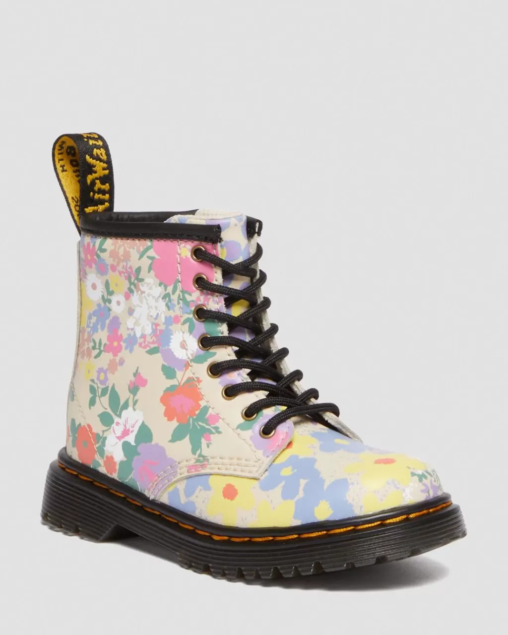 Best Sale Dr Martens Smaborn 1460 Floral Mash Up-Snørestøvler I Hydro-Laeder Parchment Beige Distorted Leopard S Backhand30647292