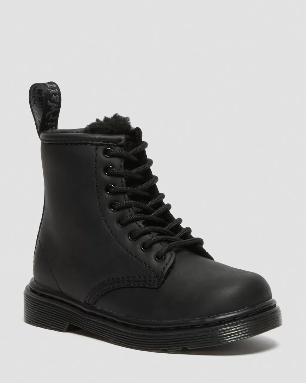 Hot Dr Martens Smaborn 1460-Støvler I Serena-Laeder Med Imiteret Pelsforing Black Republic Waterproof26141001