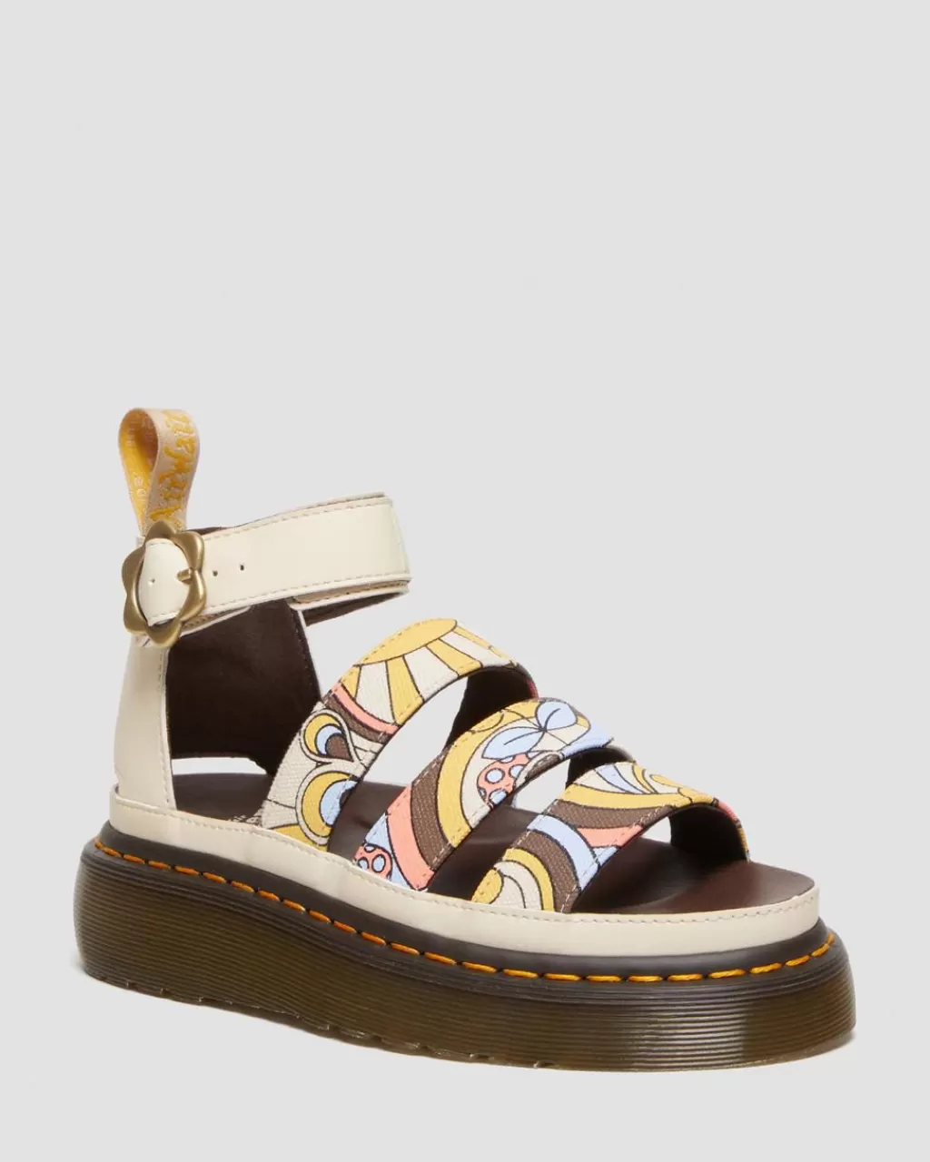 Clearance Dr Martens Veganske Quad Clarissa Ii Retro Canvas-Platformsandaler Med Remme Parchment Beige Kemble30739292